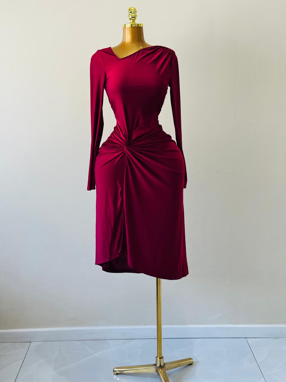 Alexa rouched midi long sleeve dress