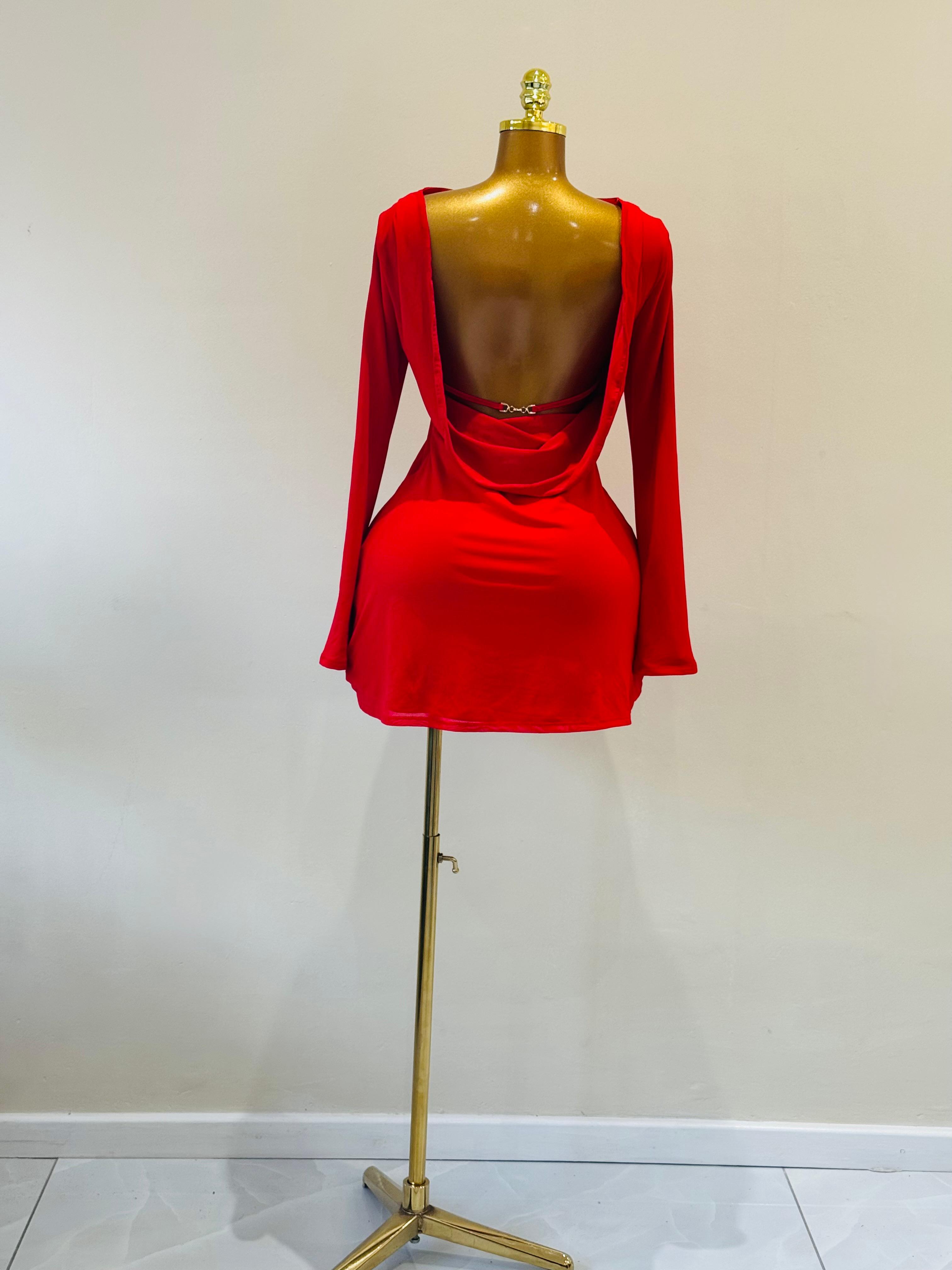 Alluring red black less short dress with flared arms