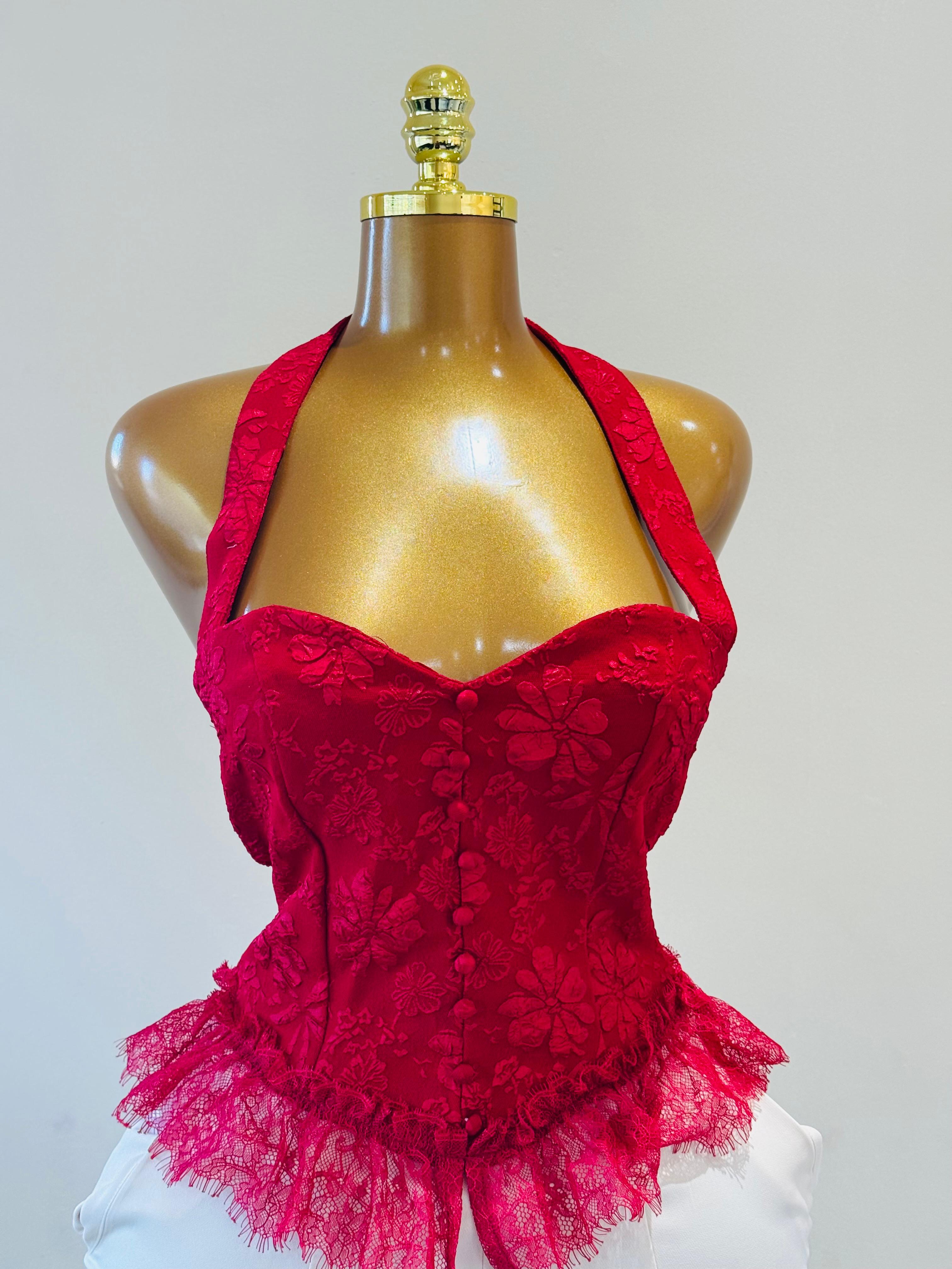 Stylish red floral halter neck top