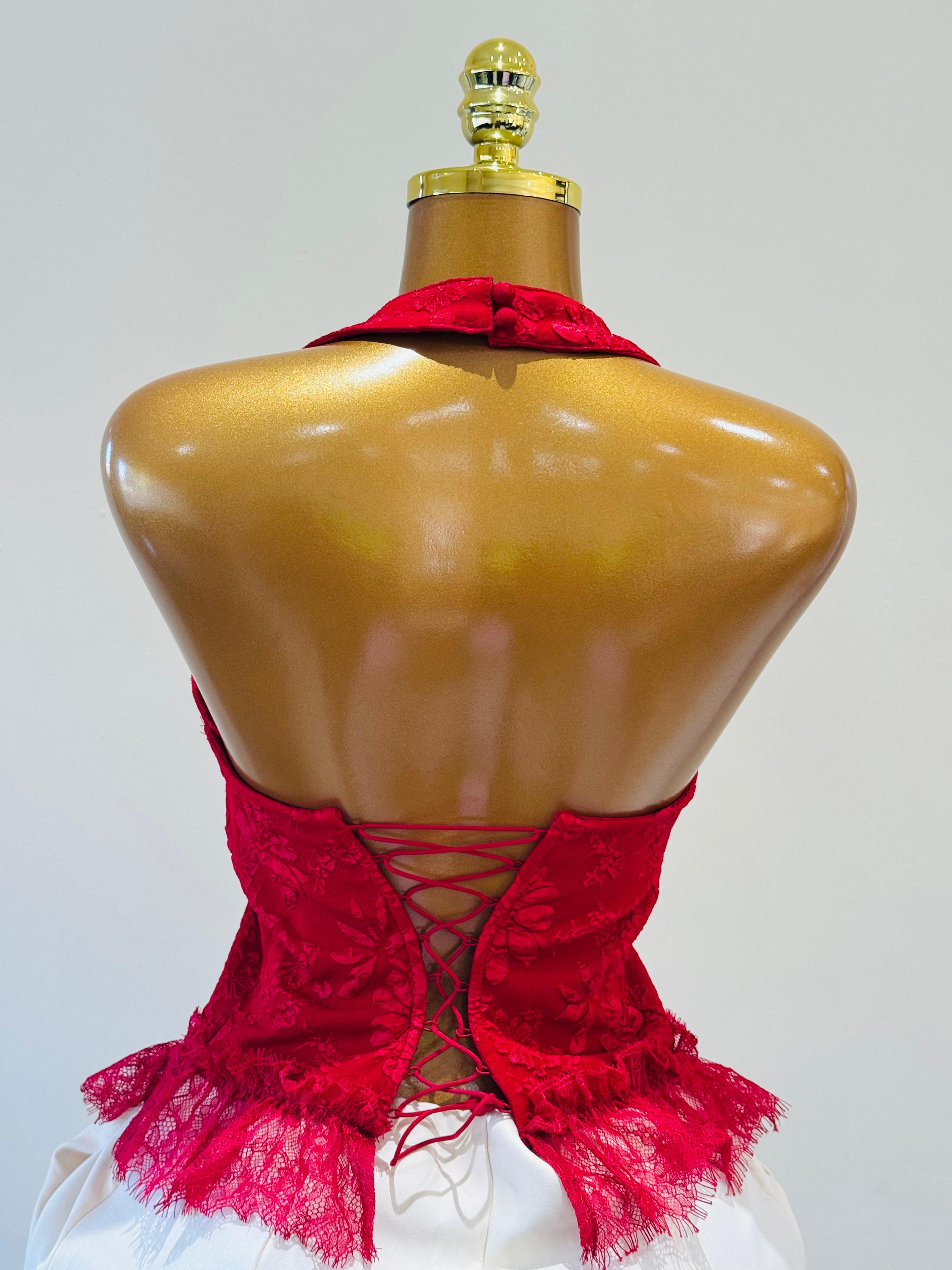 Stylish red floral halter neck top