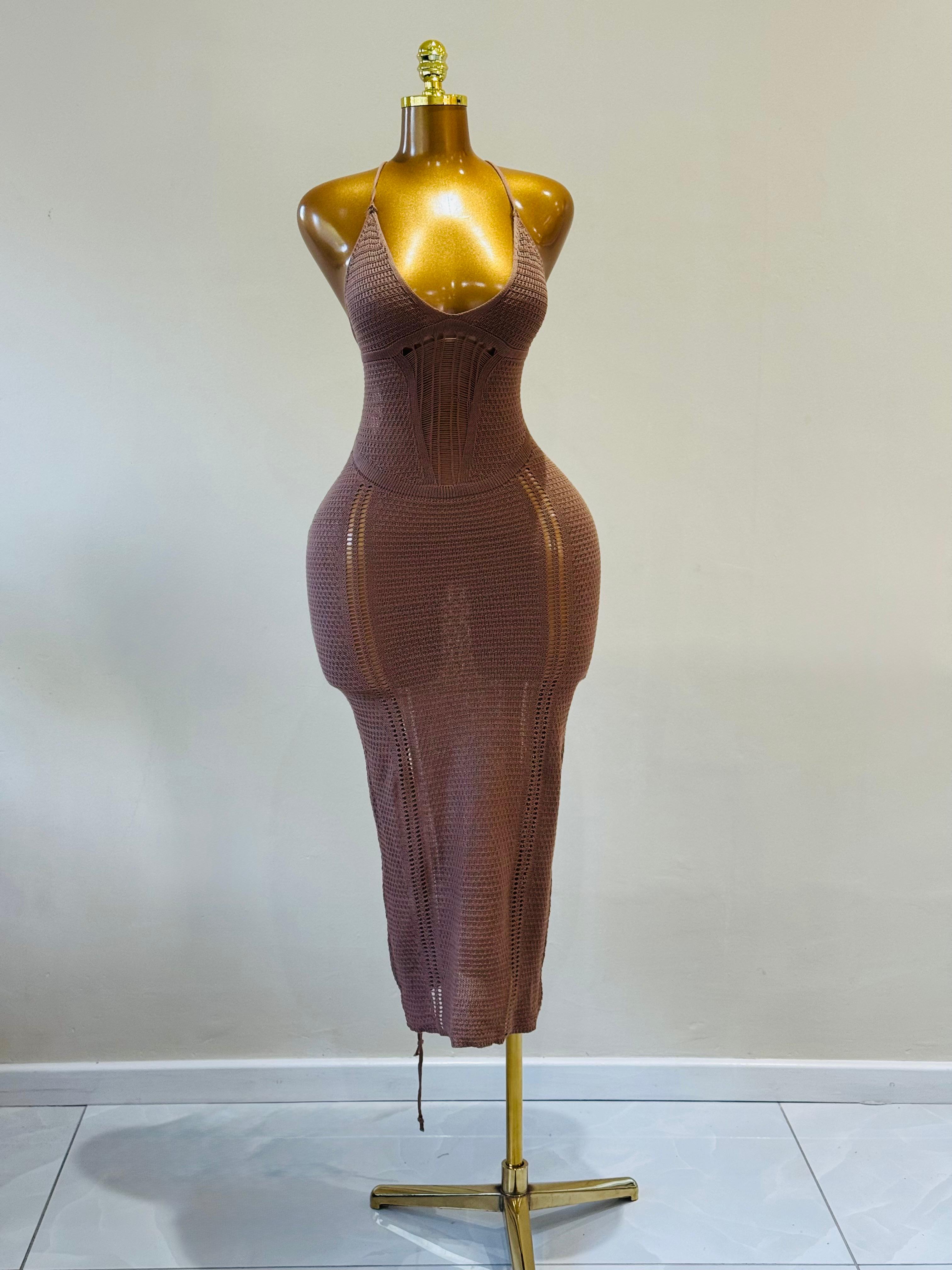 Mocha backless knitted dress