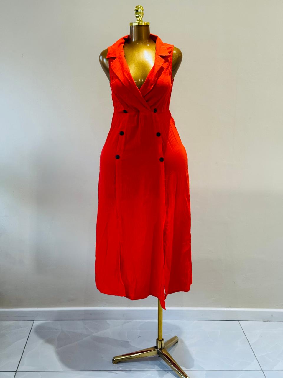 Button up midi orange slip on dress