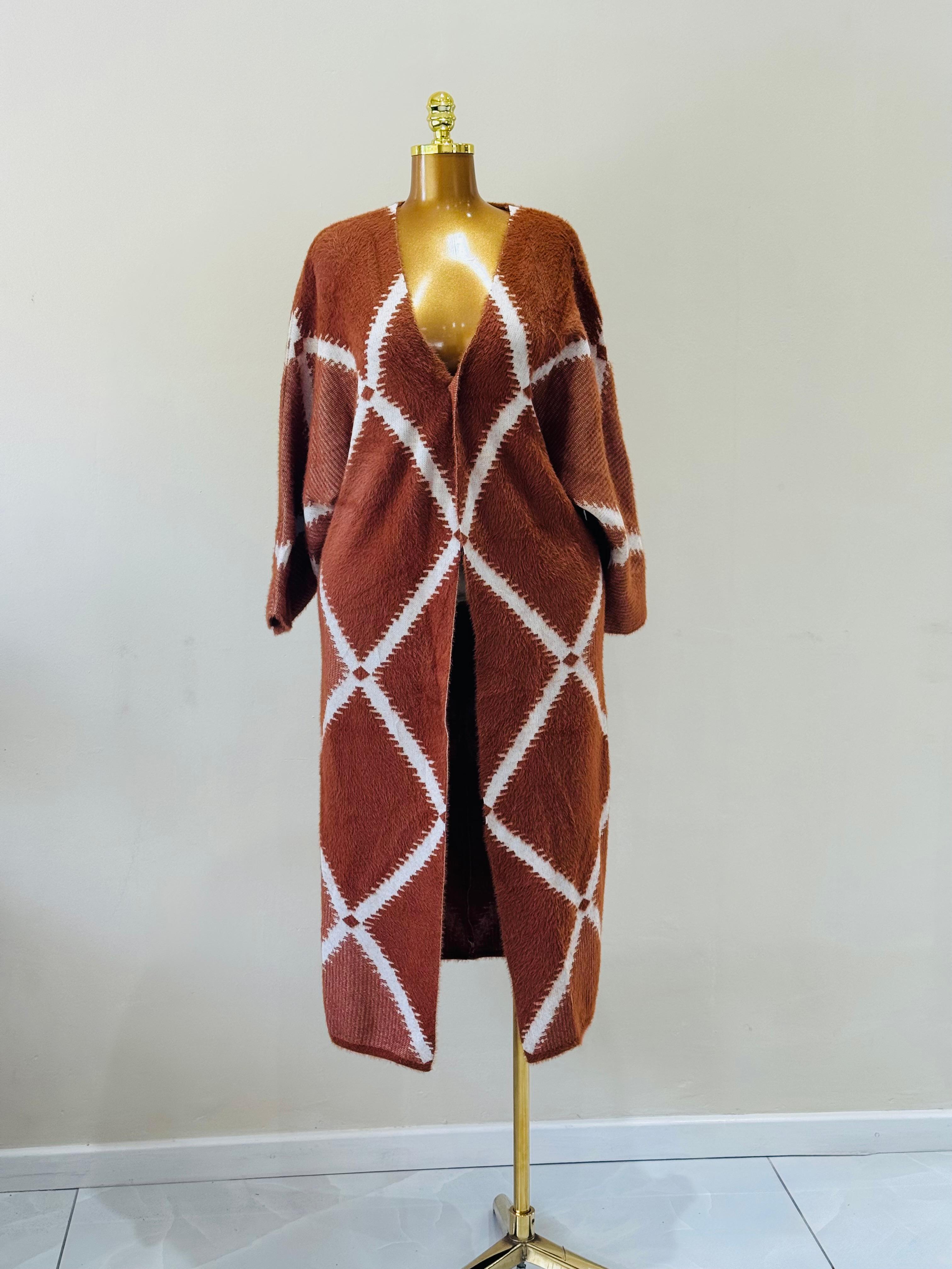 Celeste brown & white maxi cardigan